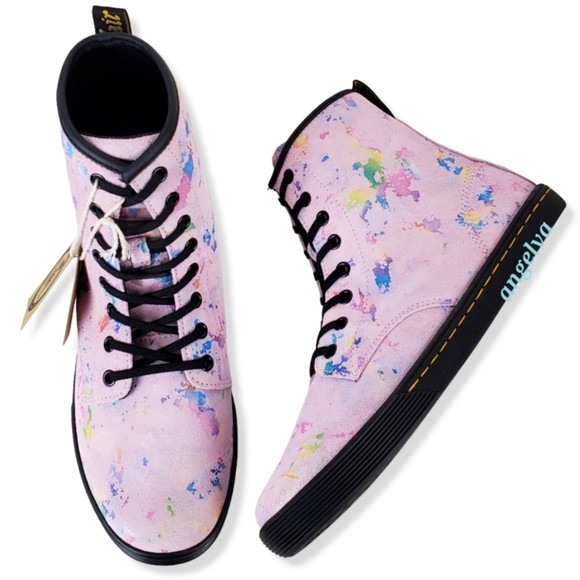 NWB Dr Martens sheridan suede lace up boots pink rainbow burst barbiecore hi top - Picture 5 of 15